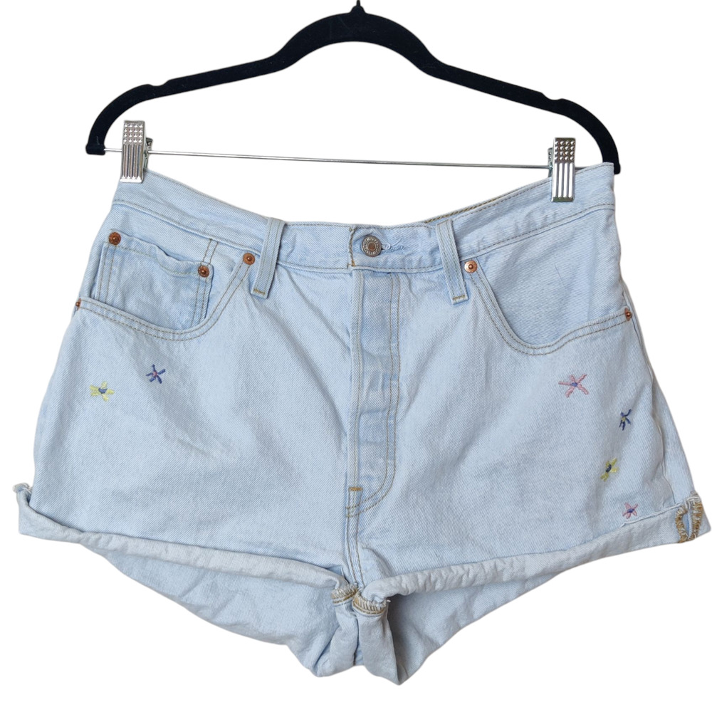 Levi's Light Blue Women's Shorts with Embroidered Accents